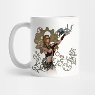 Steampunk lady with steampunk dragon Mug